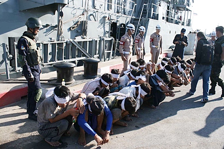 The Royal Thai Navy detains the crews of two Vietnamese fishing boats caught illegally trawling in waters off Sattahip.